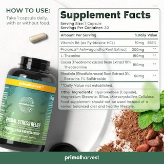 Foto 3 | Complementa Primal Harvest Stress Relief Con Ashwagandha Extra - Venta Internacional.