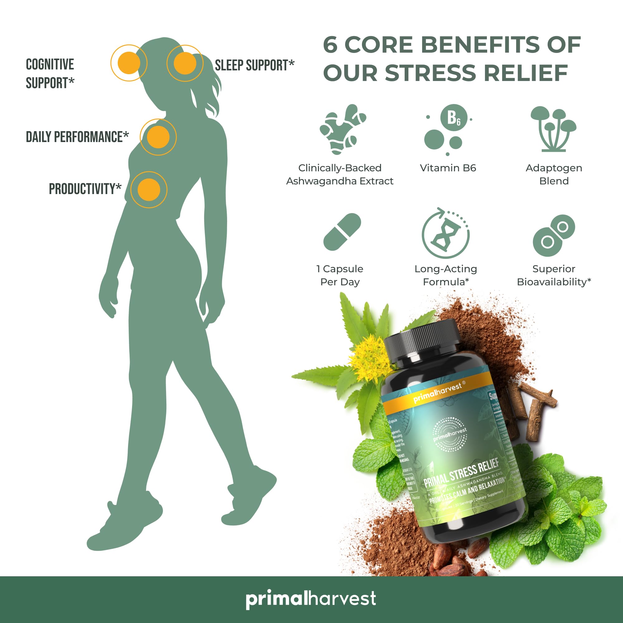 Foto 5 pulgar | Complementa Primal Harvest Stress Relief Con Ashwagandha Extra - Venta Internacional.