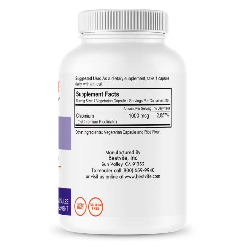 Foto 3 pulgar | Suplemento Bestvite De Picolinato De Cromo 1000 Mcg 480 Cápsulas - Venta Internacional.