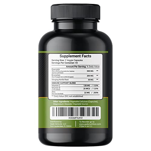 Foto 3 pulgar | Suplemento De Quercetina De Gade Nutrition 500 Mg Con Vitamina C Y Zinc - Venta Internacional.