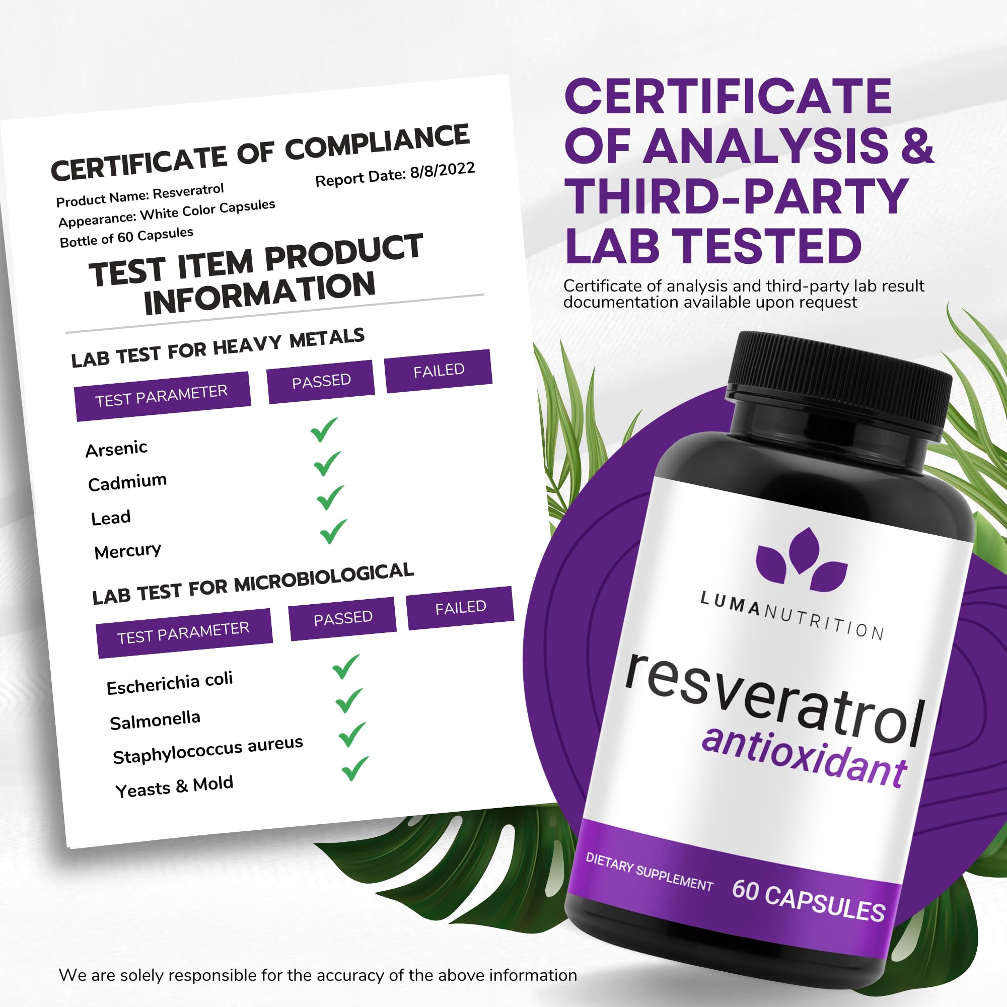 Foto 4 pulgar | Suplemento Luma Nutrition De Resveratrol De Alta Pureza 98% Trans - Venta Internacional.