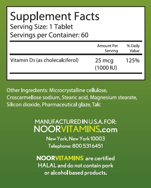 Foto 3 pulgar | Suplemento Noor Vitamins Halal, Vitamina D3, 1000 Ui, Comprimidos, 60 - Venta Internacional.
