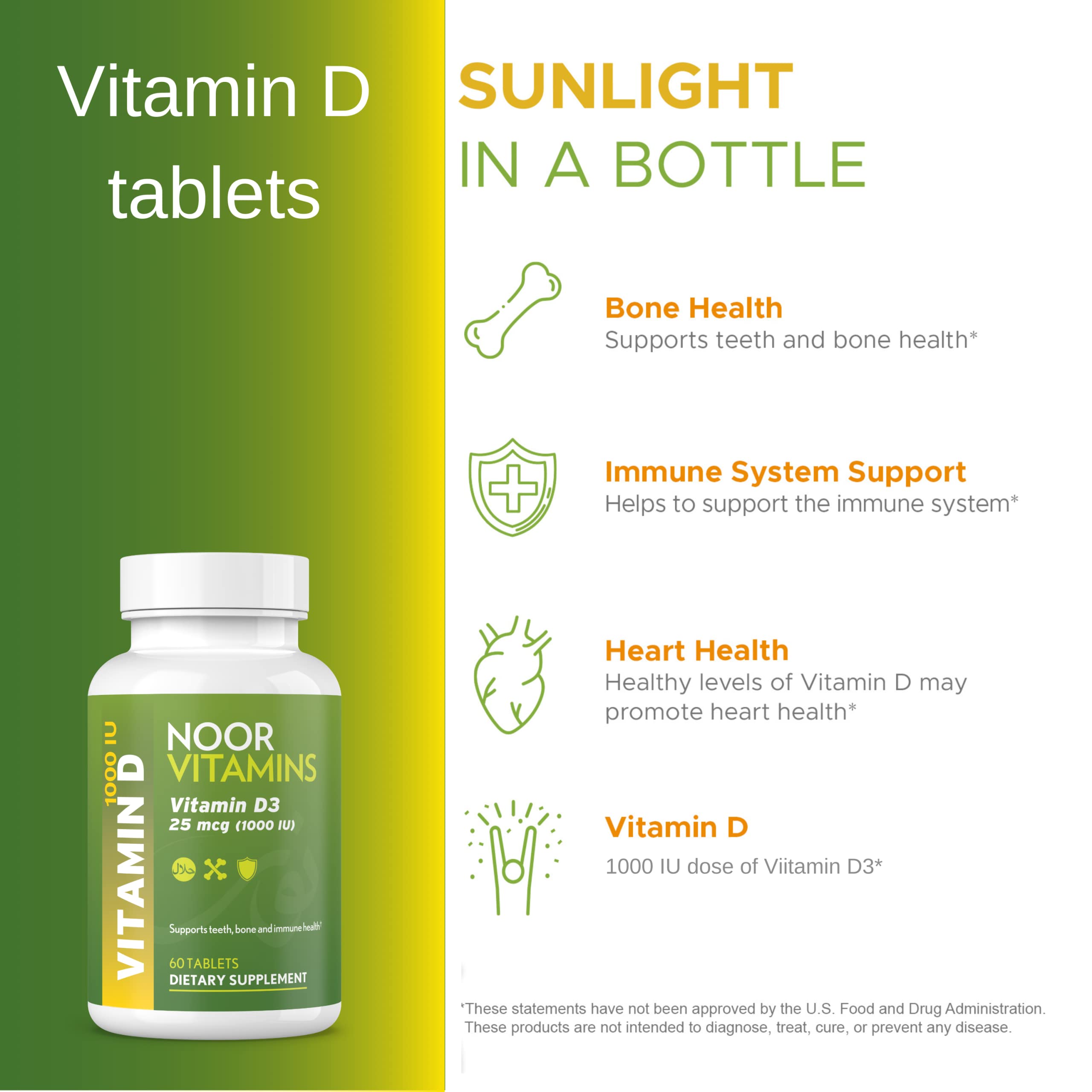 Foto 4 | Suplemento Noor Vitamins Halal, Vitamina D3, 1000 Ui, Comprimidos, 60 - Venta Internacional.