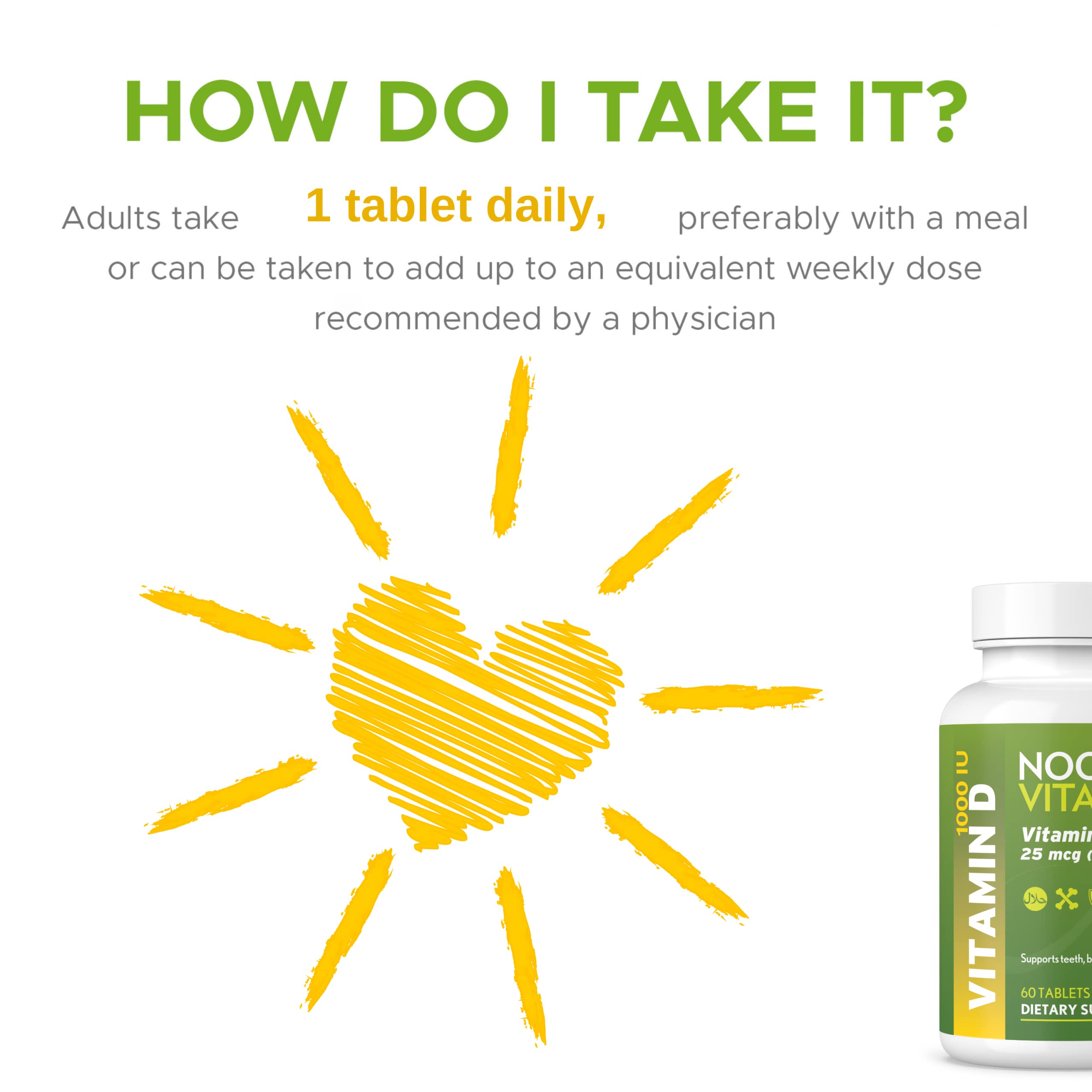 Foto 5 | Suplemento Noor Vitamins Halal, Vitamina D3, 1000 Ui, Comprimidos, 60 - Venta Internacional.