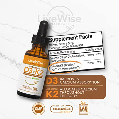Foto 4 pulgar | Suplemento Live Wise Naturals De Vitamina D3 1208 Ui Con K2 25 Mcg - Venta Internacional.