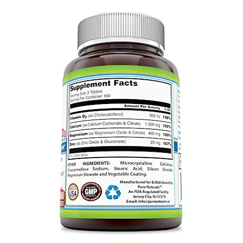 Foto 3 pulgar | Suplemento Pure Naturals de Calcio Magnesio y Zinc 300 Tabletas - Venta Internacional