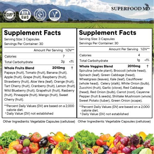 Foto 5 pulgar | Suplemento Superfood Md Fruits & Veggies 90 Cápsulas X2 - Venta Internacional.