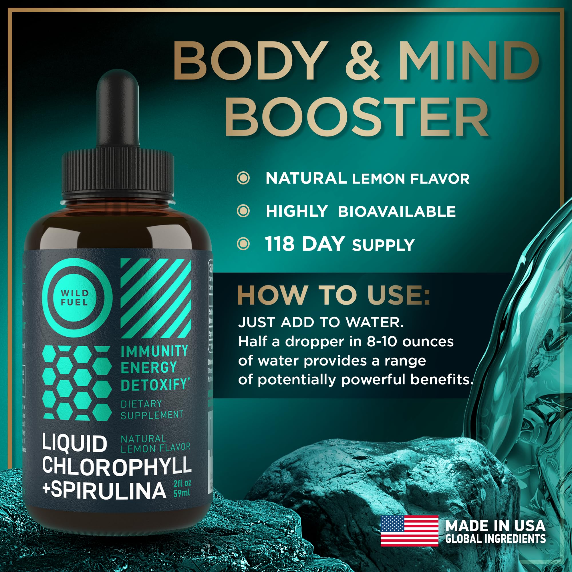 Foto 3 pulgar | Gotas De Clorofila Líquida Con Espirulina Wild Fuel 30 Ml - Venta Internacional.