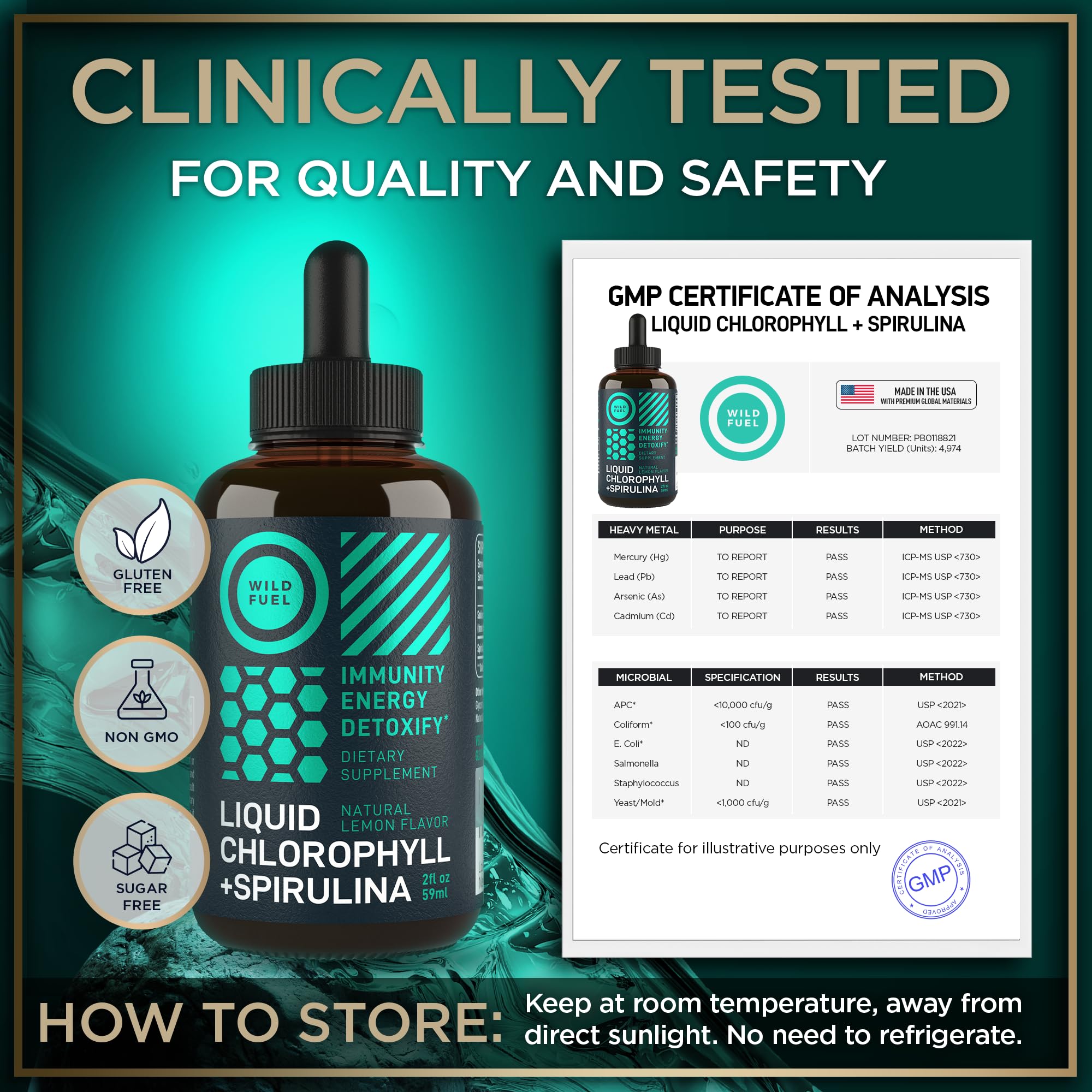 Foto 5 pulgar | Gotas De Clorofila Líquida Con Espirulina Wild Fuel 30 Ml - Venta Internacional.