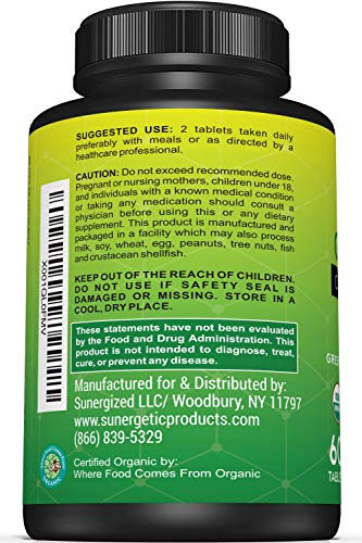 Foto 4 pulgar | Suplemento Sunergetic Premium Usda Organic Greens 60 Comprimidos - Venta Internacional.