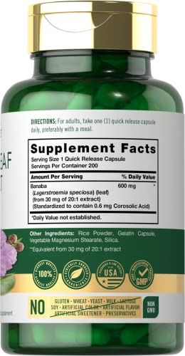 Foto 2 | Suplemento De Extracto De Hoja De Carlyle Banaba En Cápsulas 600 Mg 200 - Venta Internacional.