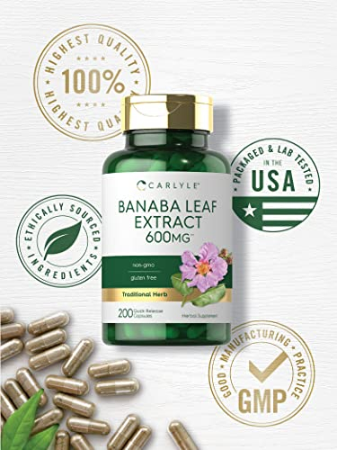 Foto 6 pulgar | Suplemento De Extracto De Hoja De Carlyle Banaba En Cápsulas 600 Mg 200 - Venta Internacional.