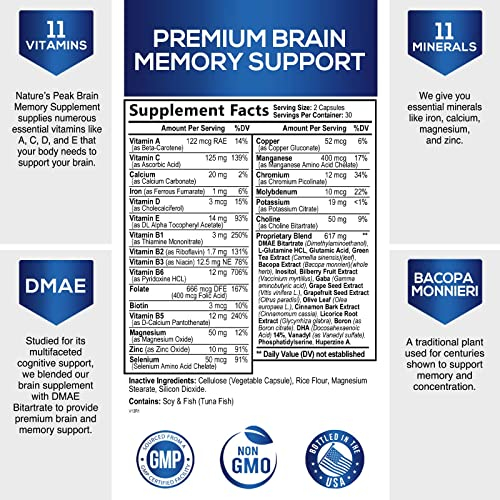 Foto 3 pulgar | Brain Supplement Nature's Peak Brain Memory Supplement 60 Cápsulas - Venta Internacional.
