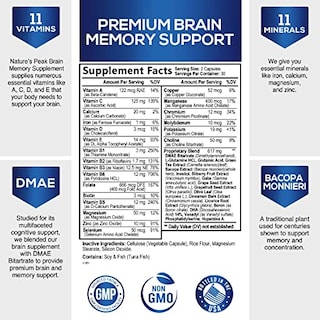Foto 2 | Brain Supplement Nature's Peak Brain Memory Supplement 60 Cápsulas - Venta Internacional.
