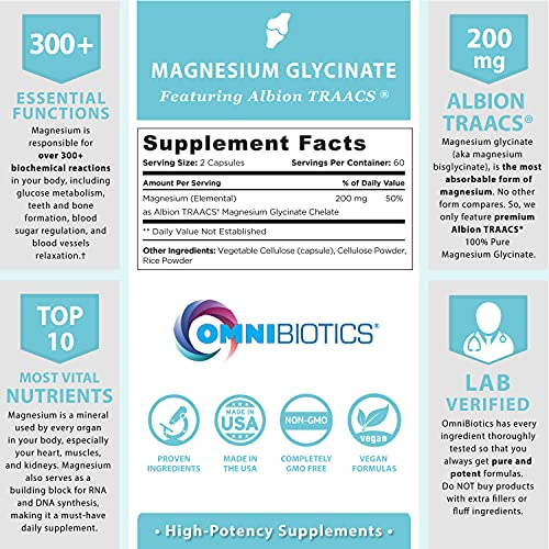 Foto 3 pulgar | Suplemento Omnibiotics De Glicinato De Magnesio 200 Mg 120 Cápsulas - Venta Internacional.