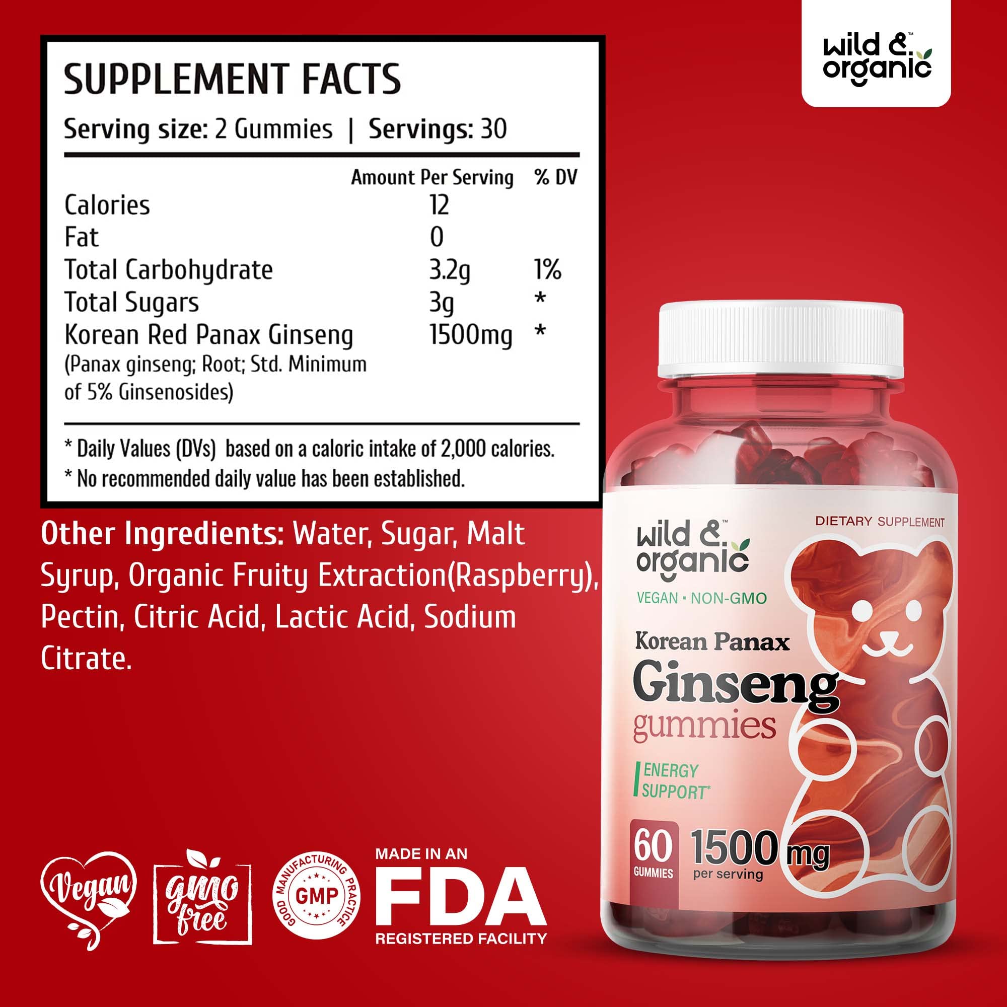 Foto 3 pulgar | Suplemento A Las Gomitas De Ginseng Rojo Panax Coreano Silvestres Y Orgánicas - Venta Internacional.