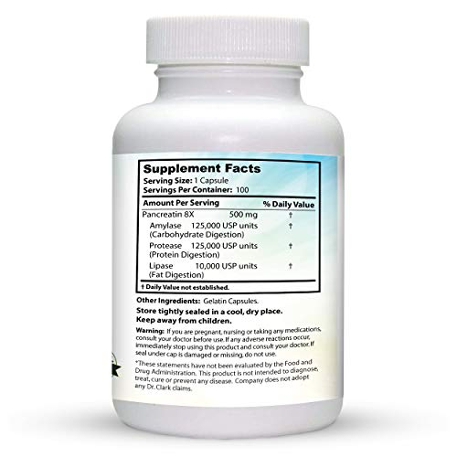 Foto 3 pulgar | Suplemento Enzimático Dr. Clark Pancreatin 8 Veces 500 Mg 100 Cápsulas - Venta Internacional.