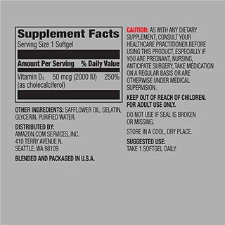 Foto 2 | Suplemento Amazon Elements De Vitamina D3 2000 Ui 180 Cápsulas Blandas - Venta Internacional.