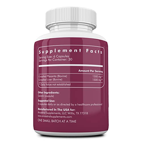 Foto 3 pulgar | Suplemento Ancestral Supplements Placenta Alimentado Con Pasto 180 Cápsulas - Venta Internacional.