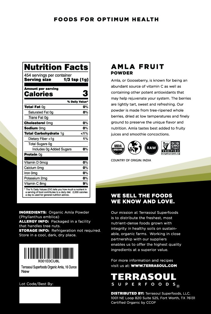 Foto 3 pulgar | Amla Berry Powder Terrasoul Superfoods Organic 454 G - Venta Internacional.