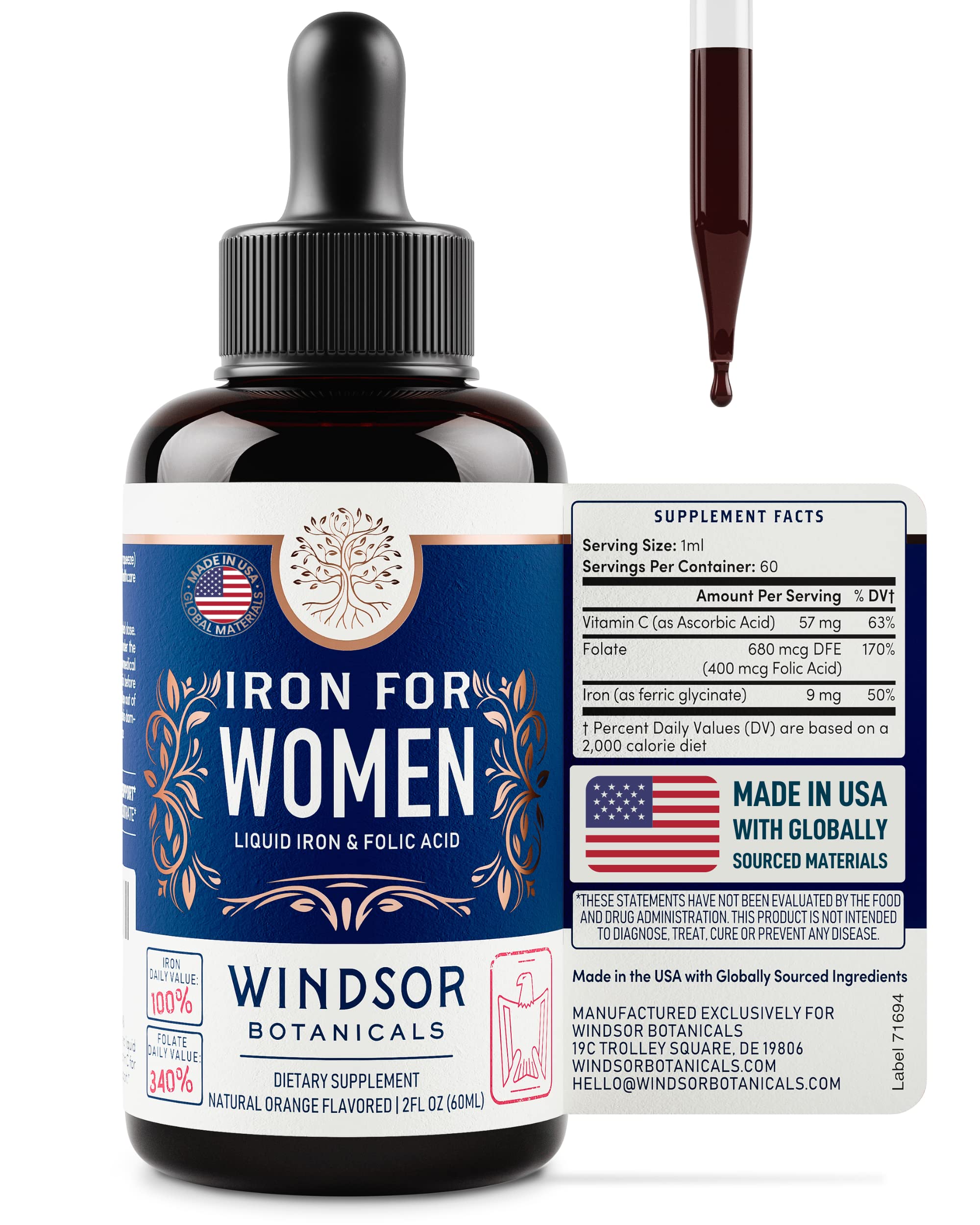 Foto 2 pulgar | Suplemento De Hierro Líquido Windsor Botanicals Para Mujer, 60 Ml - Venta Internacional.
