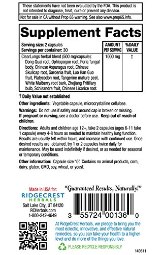 Foto 3 pulgar | Suplemento Ridgecrest Herbals Clearlungs 60 Cápsulas - Venta Internacional.