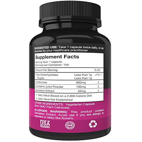 Foto 3 pulgar | Suplemento Purest Vantage D De Manosa 600 Mg Con Arándano 120 C - Venta Internacional.