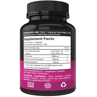 Foto 2 | Suplemento Purest Vantage D De Manosa 600 Mg Con Arándano 120 C - Venta Internacional.