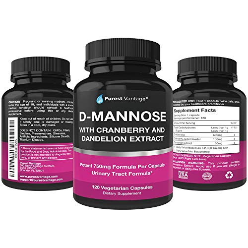 Foto 5 pulgar | Suplemento Purest Vantage D De Manosa 600 Mg Con Arándano 120 C - Venta Internacional.