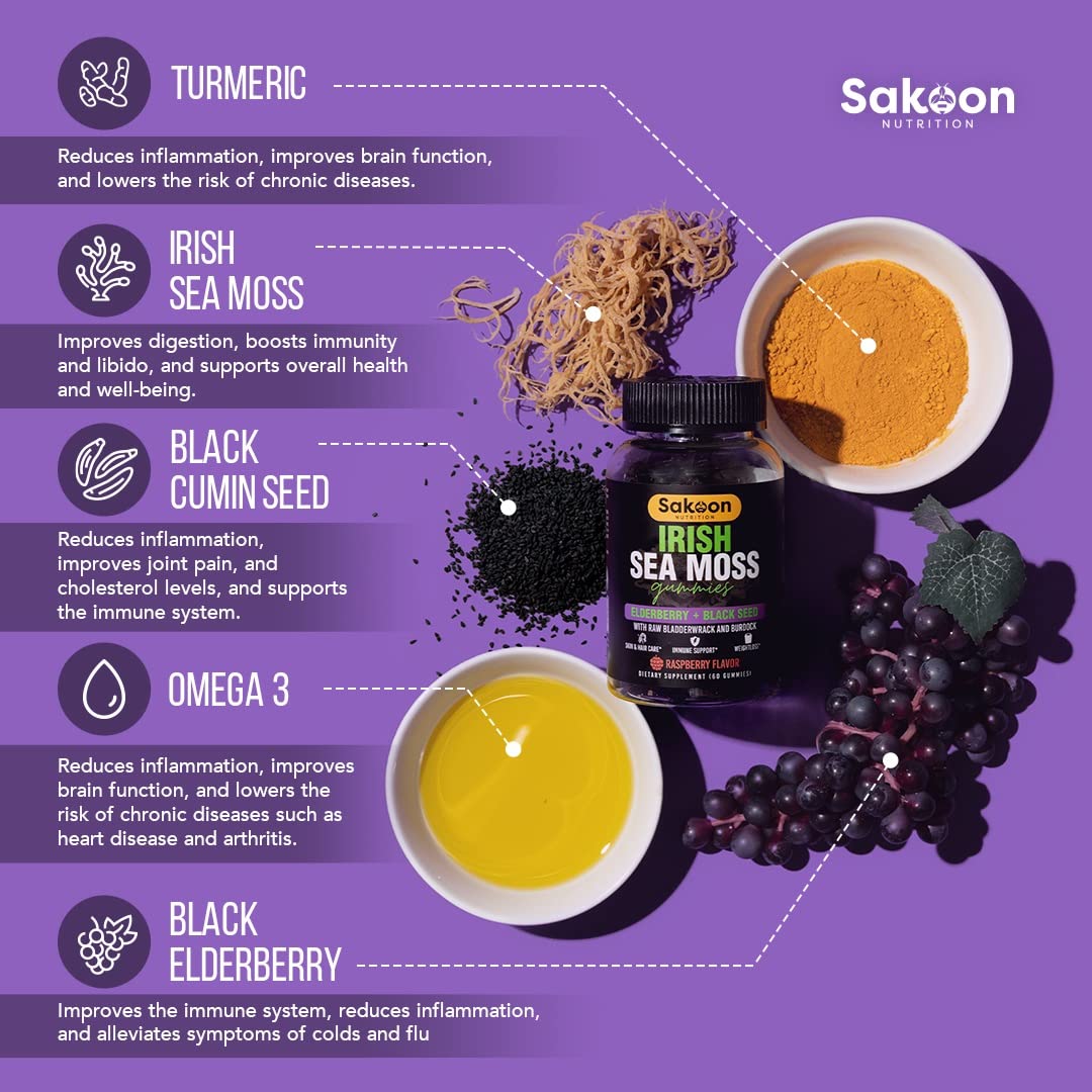 Foto 3 pulgar | Suplemento De Gomitas Irlandesas Con Musgo Marino De Sakoon Nutrition Con Saúco - Venta Internacional.