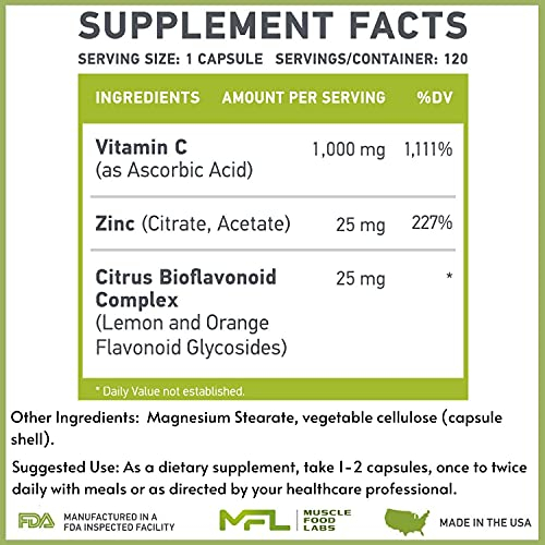 Foto 3 pulgar | Suplemento Muscle Food Labs C-1000 De Vitamina C 1000 Mg Más Zinc 2 - Venta Internacional.
