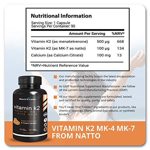 Foto 5 pulgar | Suplemento De Vitamina K2 Maxx Labs 600 Mcg Con Calcio 100 Mg - Venta Internacional.