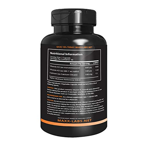 Foto 7 pulgar | Suplemento De Vitamina K2 Maxx Labs 600 Mcg Con Calcio 100 Mg - Venta Internacional.