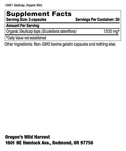 Foto 4 | Suplemento Orgánico De 90 Cápsulas De Organ's Wild Harvest Skullcap - Venta Internacional.