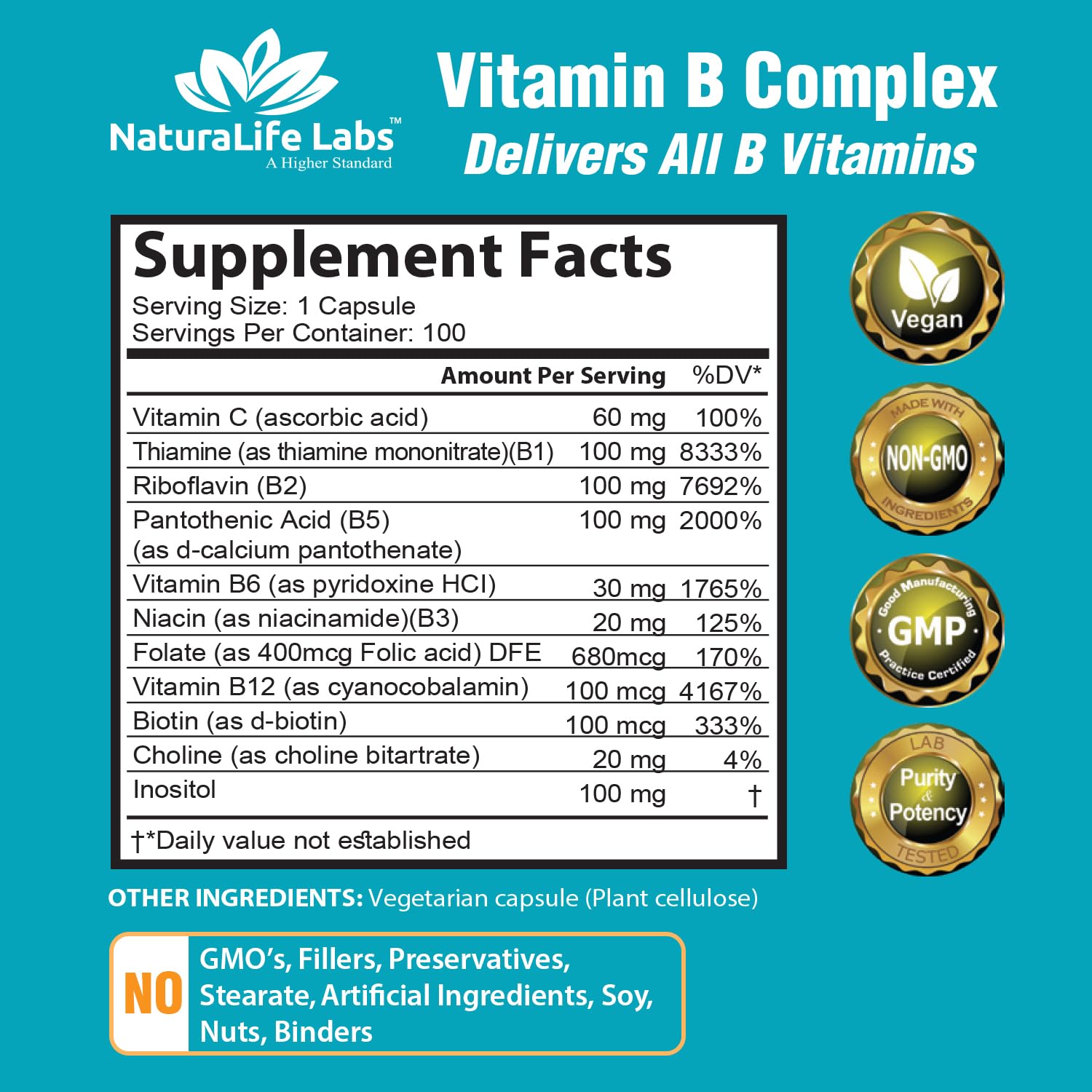 Foto 4 pulgar | Complementa El Complejo De Vitamina B Naturalife Labs Con Vitamina C 60 Cápsulas - Venta Internacional.