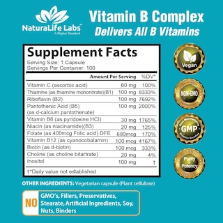 Foto 3 | Complementa El Complejo De Vitamina B Naturalife Labs Con Vitamina C 60 Cápsulas - Venta Internacional.