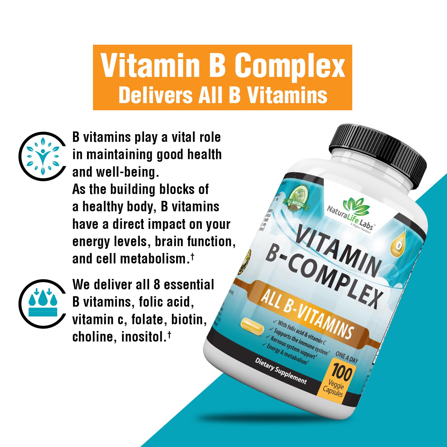 Foto 6 | Complementa El Complejo De Vitamina B Naturalife Labs Con Vitamina C 60 Cápsulas - Venta Internacional.