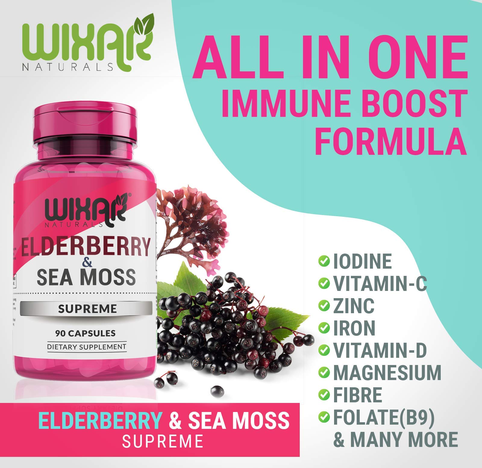 Foto 3 pulgar | Supreme Capsules Wixar Naturals Saúco Y Musgo Marino 500 Mg - Venta Internacional.
