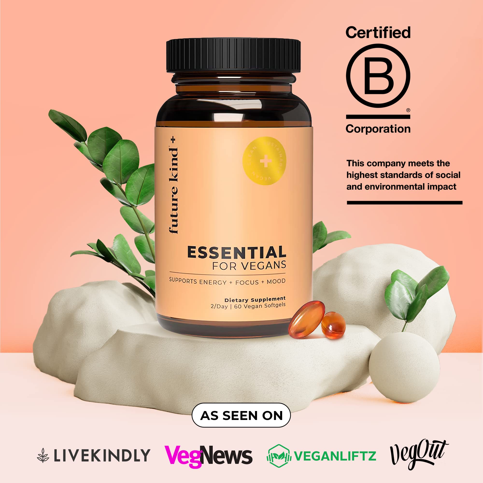 Foto 4 | Botella De Vidrio Vegana Multivitamínicos Future Kind Omega 3 B12 D3 - Venta Internacional.