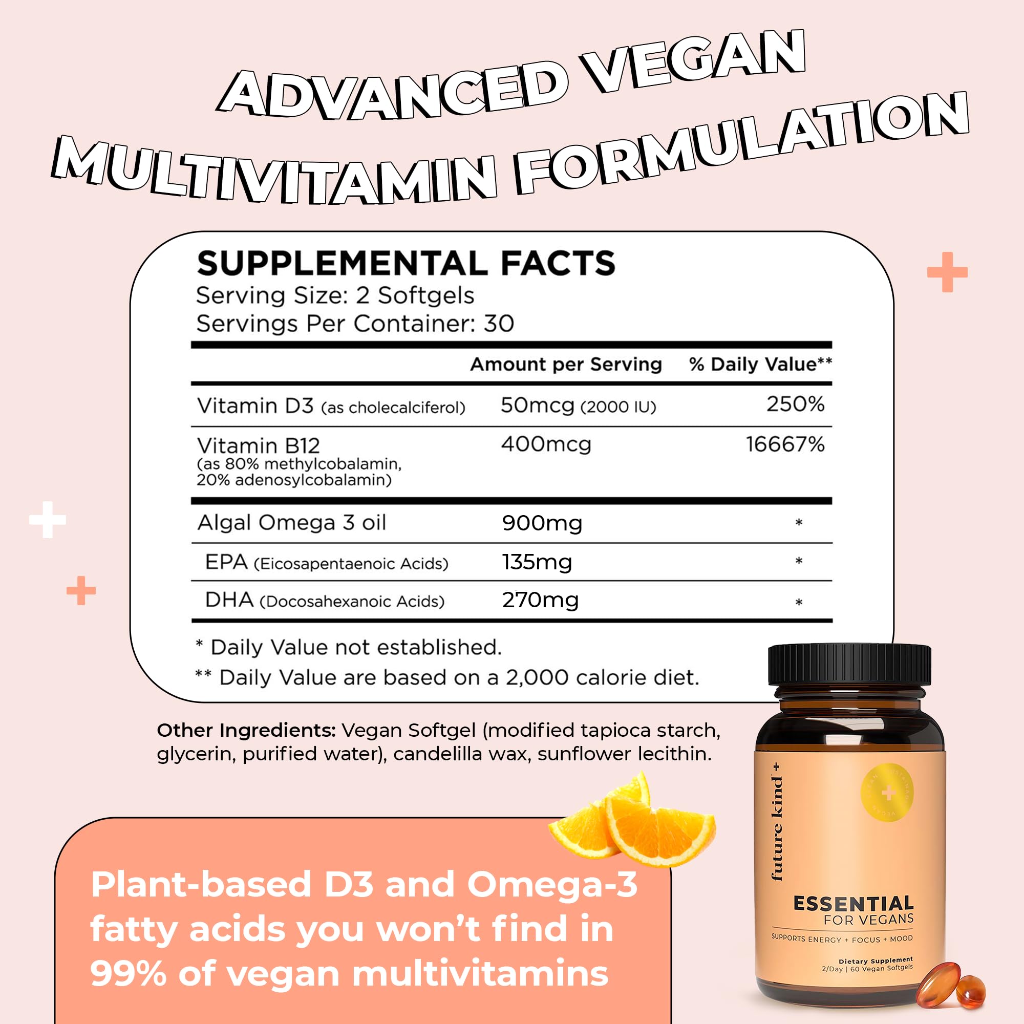 Foto 5 | Botella De Vidrio Vegana Multivitamínicos Future Kind Omega 3 B12 D3 - Venta Internacional.