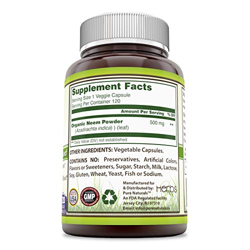 Foto 4 pulgar | Suplemento Pure Naturals Neem 500 Mg 120 Cápsulas Vegetarianas - Venta Internacional.