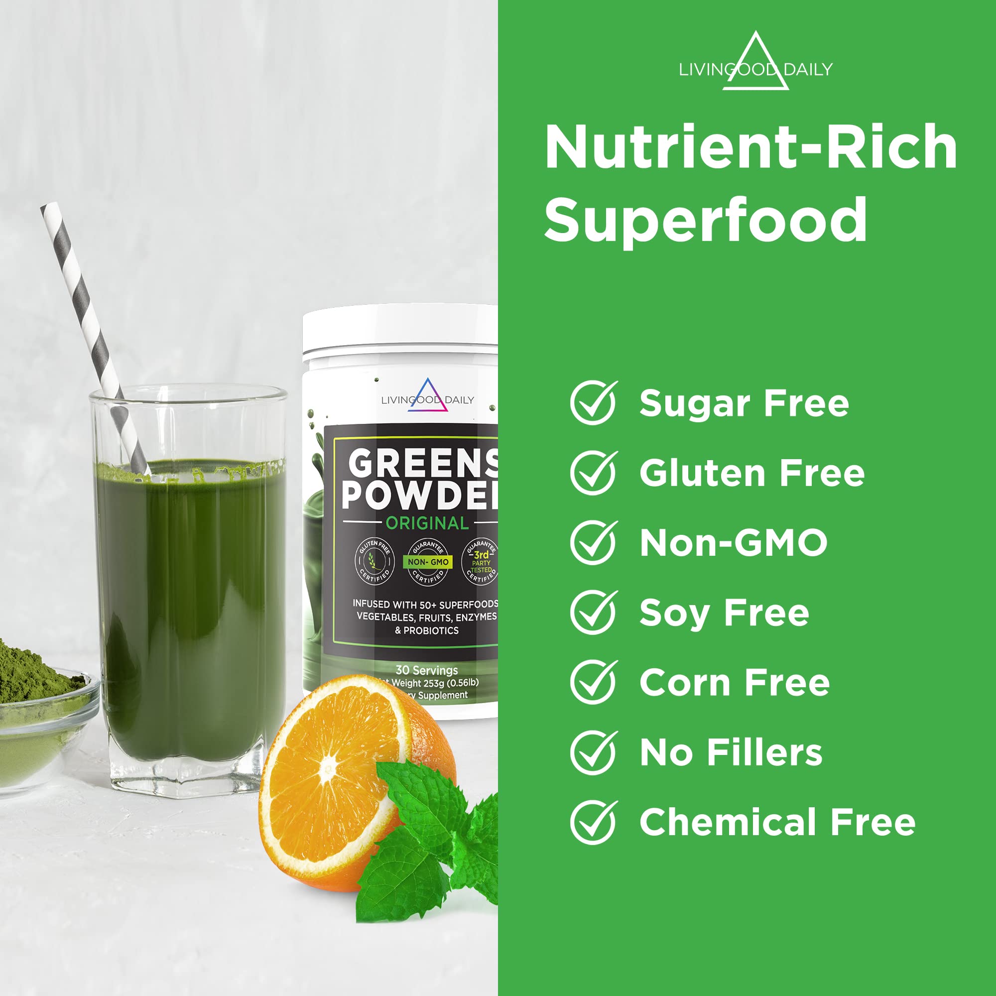 Foto 3 pulgar | Super Greens En Polvo Livingood Daily Greens Original, 450 G - Venta Internacional.