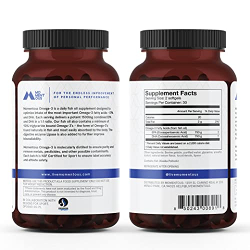 Foto 3 pulgar | Complemente El Aceite De Pescado Diario Momentous Omega-3 De 1500 Mg Con Epa+dh - Venta Internacional.