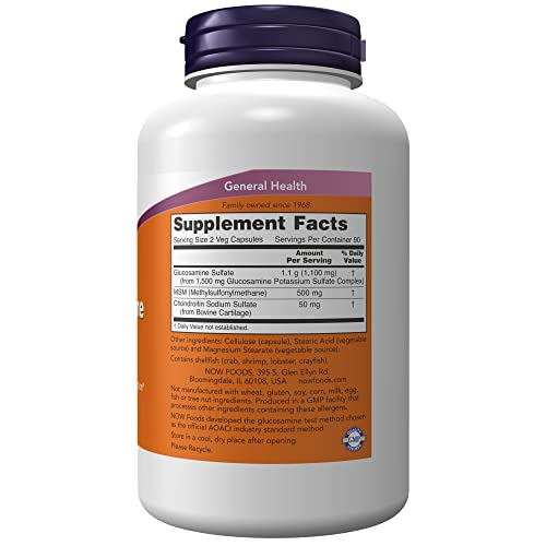 Foto 3 pulgar | Suplementos Now: Glucosamina Y Msm Y Condroitina, 180 Cápsulas - Venta Internacional.