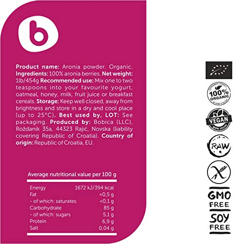 Foto 6 pulgar | Baya De Aronia En Polvo Bobica's Premium European Organic 454 G - Venta Internacional.