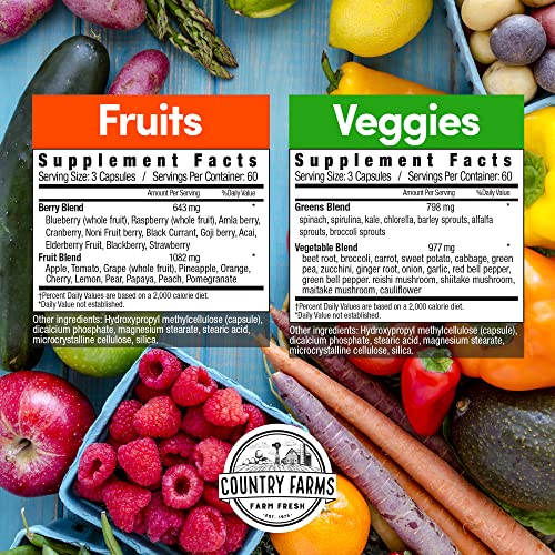 Foto 3 pulgar | Suplemento Country Farms Frutas Y Verduras 360 Cápsulas - Venta Internacional.