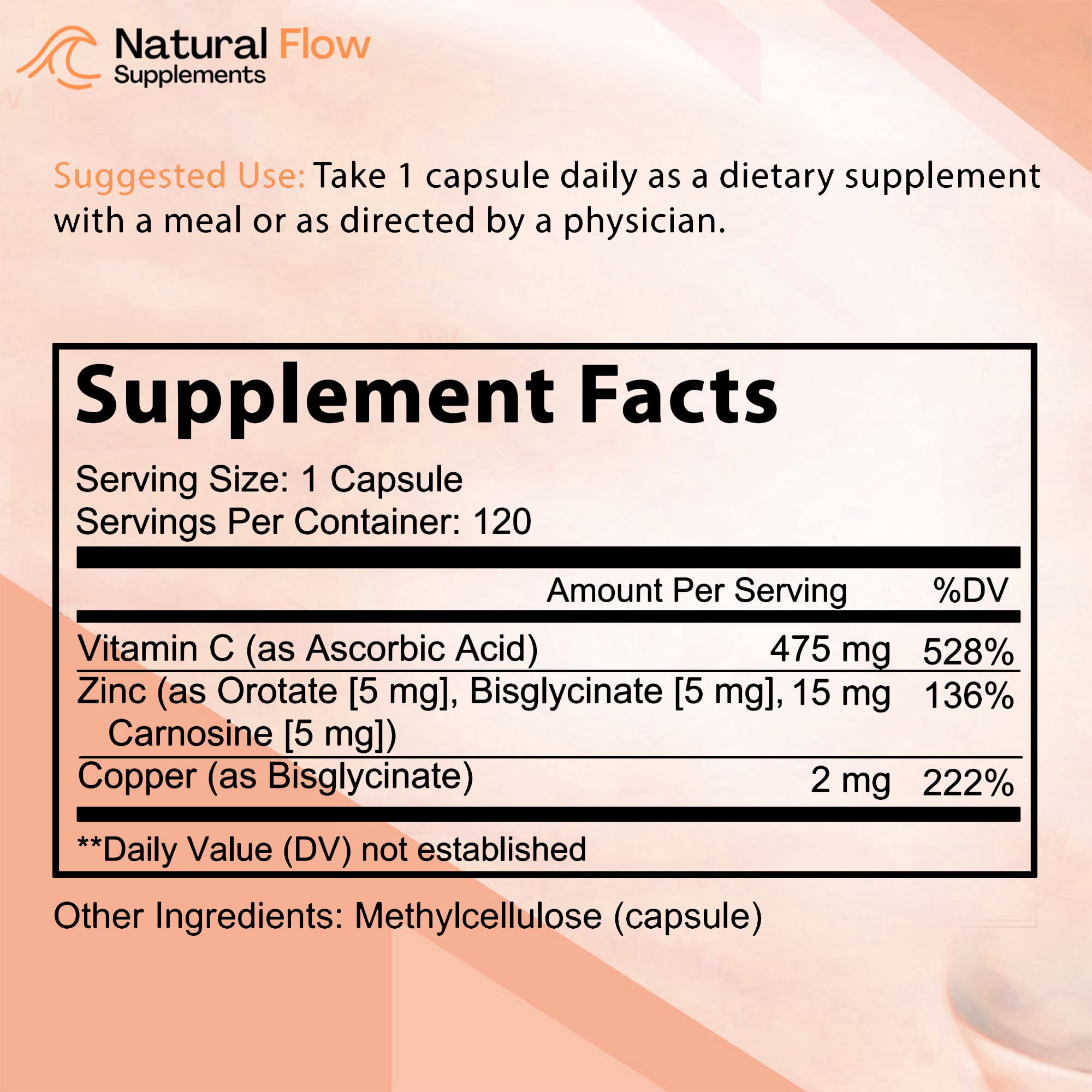 Foto 4 pulgar | Complejo De Suplementos De Zinc Natural Con Cobre Y Vitamina C 120 Ca - Venta Internacional.