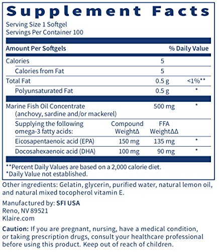 Foto 6 pulgar | Suplemento De Aceite De Pescado Omega-3 Mini De Klaire Labs, 100 Cápsulas Blandas - Venta Internacional.