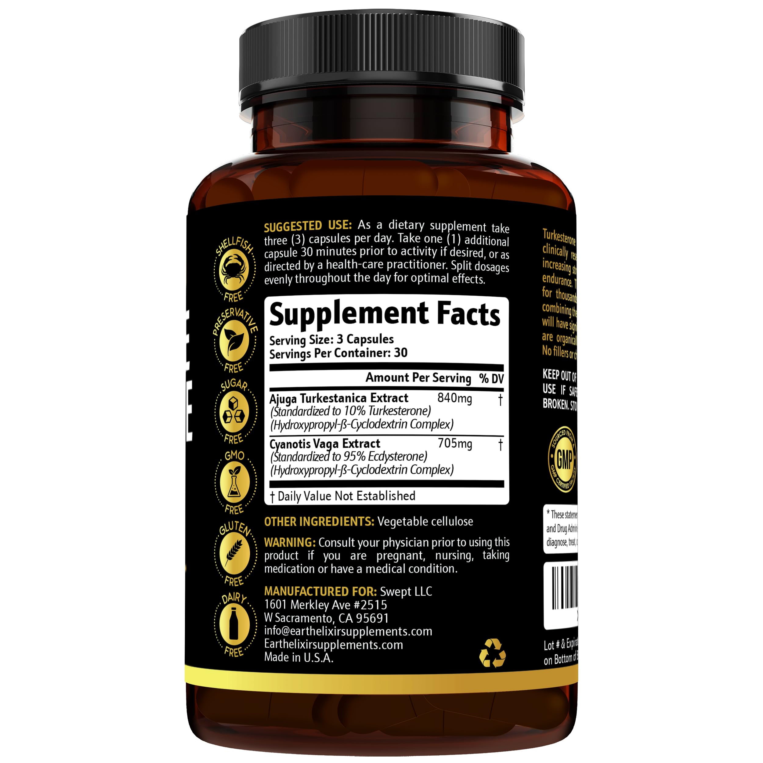 Foto 3 pulgar | Suplemento Earth Elixir Turkesterone 840 Mg Y Ecdysterone 7 - Venta Internacional.
