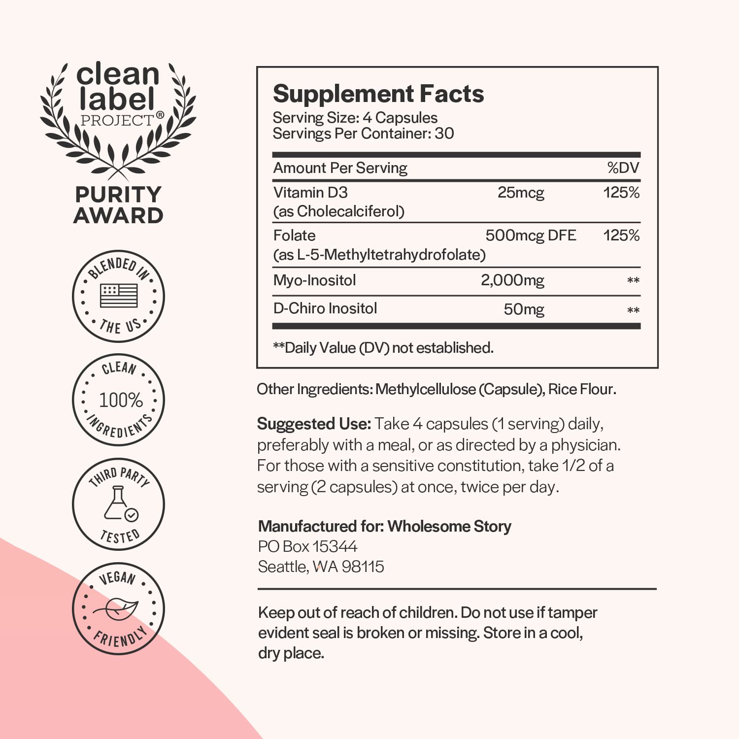 Foto 3 pulgar | Suplemento Wholesome Story Myo-inositol Y D-chiro Inositol C - Venta Internacional.